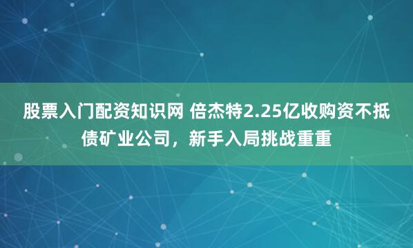 股票入门配资知识网 倍杰特2.25亿收购资不抵债矿业公司，新手入局挑战重重